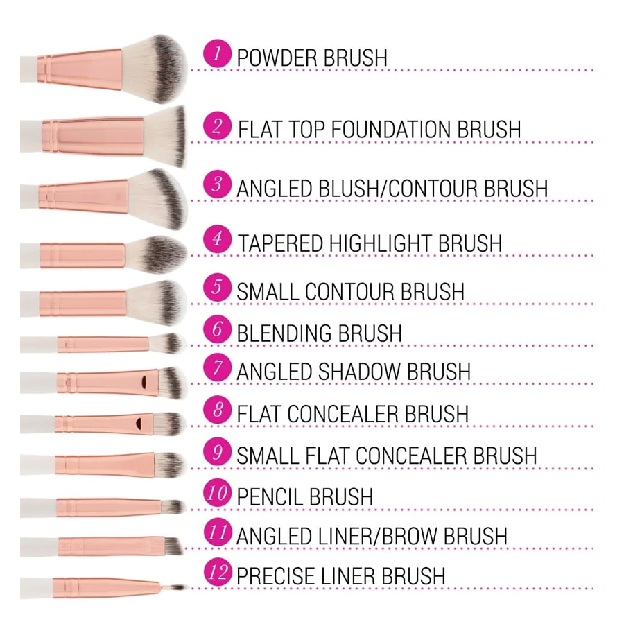 Bộ cọ trang điểm bh cosmetics Rose Romance 12 Piece Brush Set With Bag 01